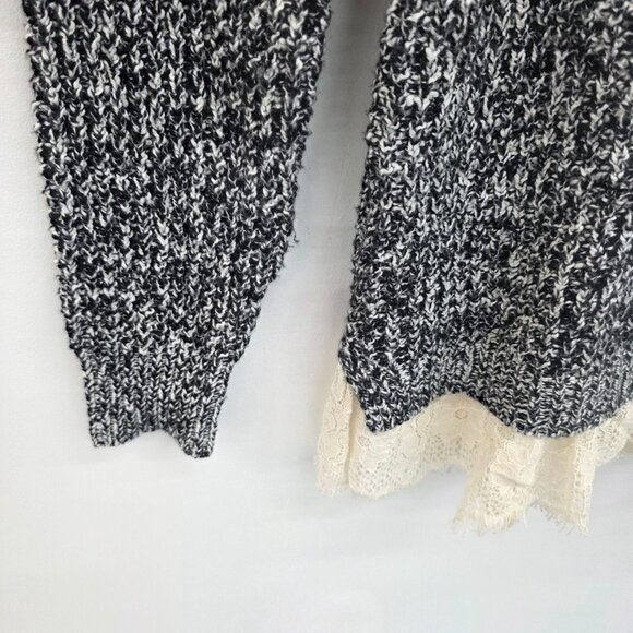 Soft Surroundings M Black White Marled Knit Lace Hem Tunic Sweater Boho Cozy - Picture 8 of 15